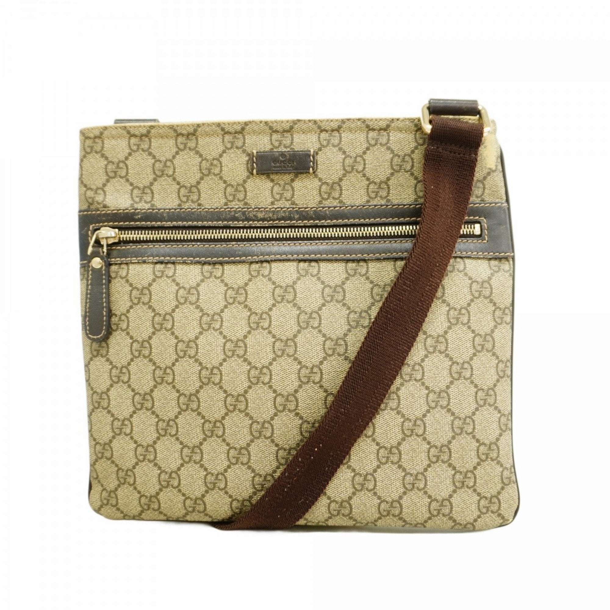 Front Zip Flat Messenger Bag GG Coated Canvas Medium