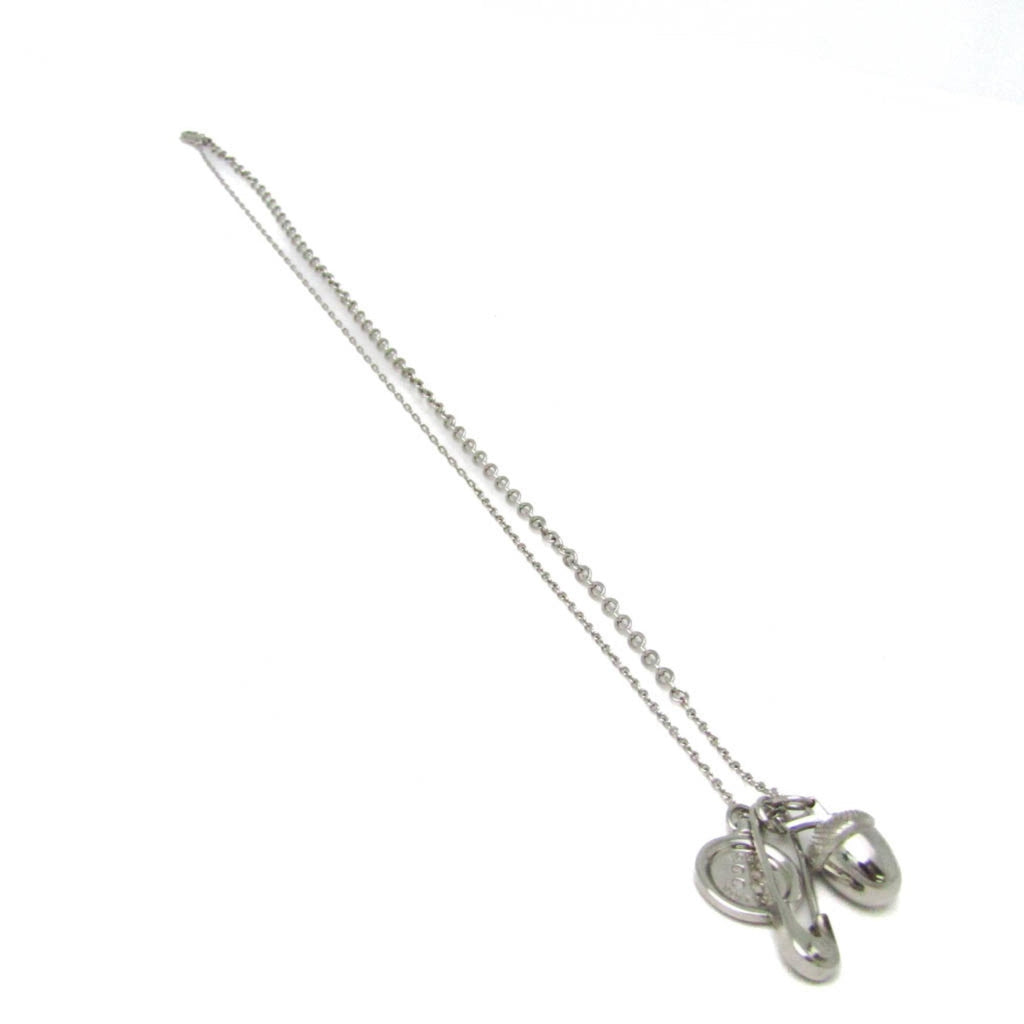 Acorn Safety Pin Button Charm Pendant Necklace Metal Silver