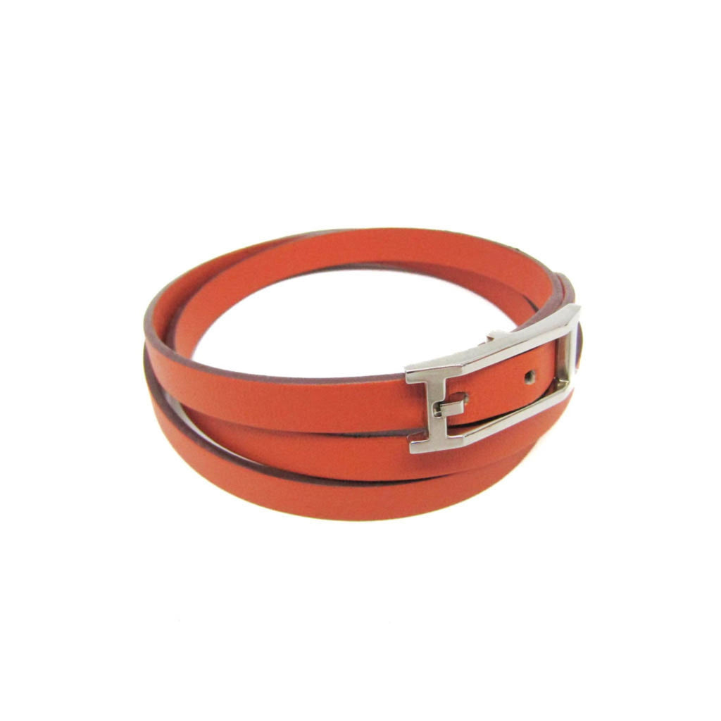 Bangle Leather and Metal Orange and Silver Bracelet