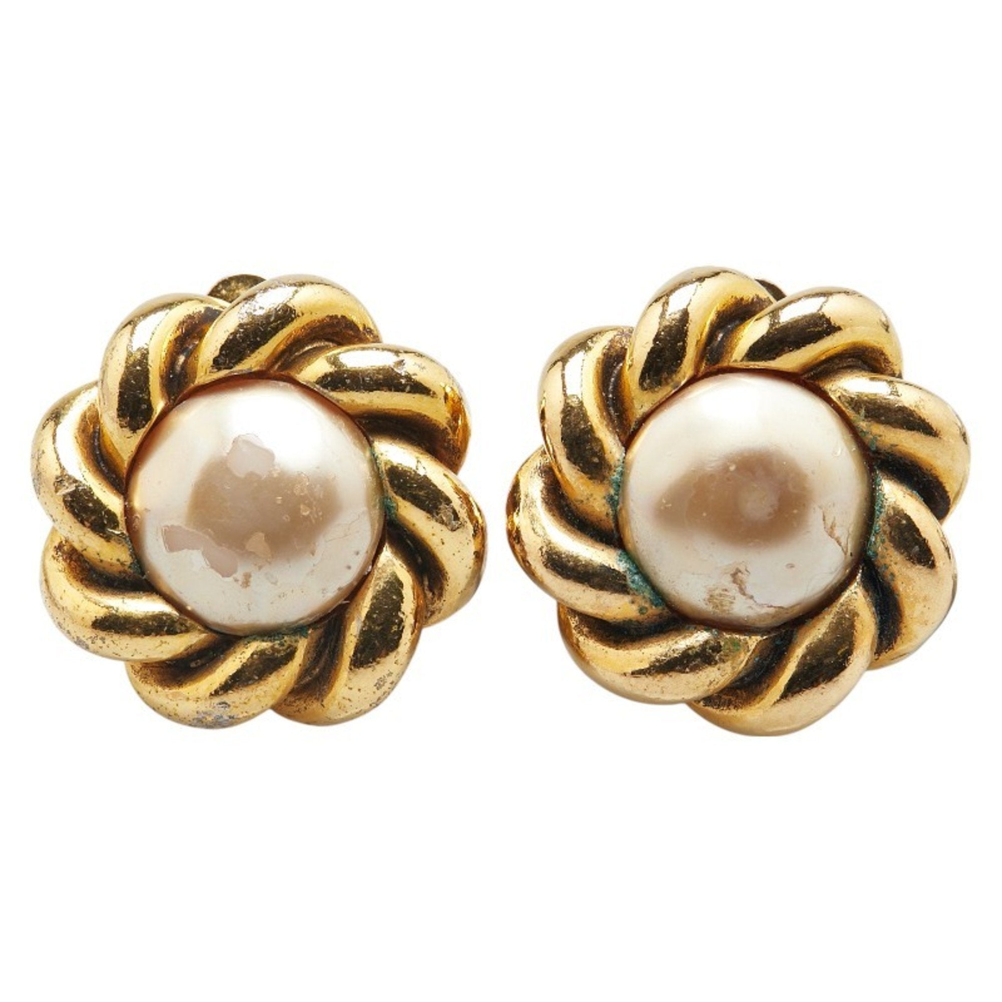 Vintage Clip-On Earrings Pearl Clip-On Gold-Tone Metal