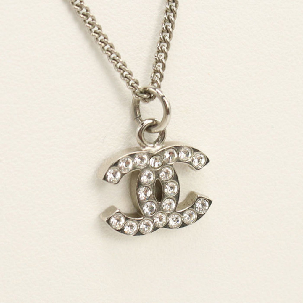 CC Logo Pendant Necklace Silver-Tone Metal