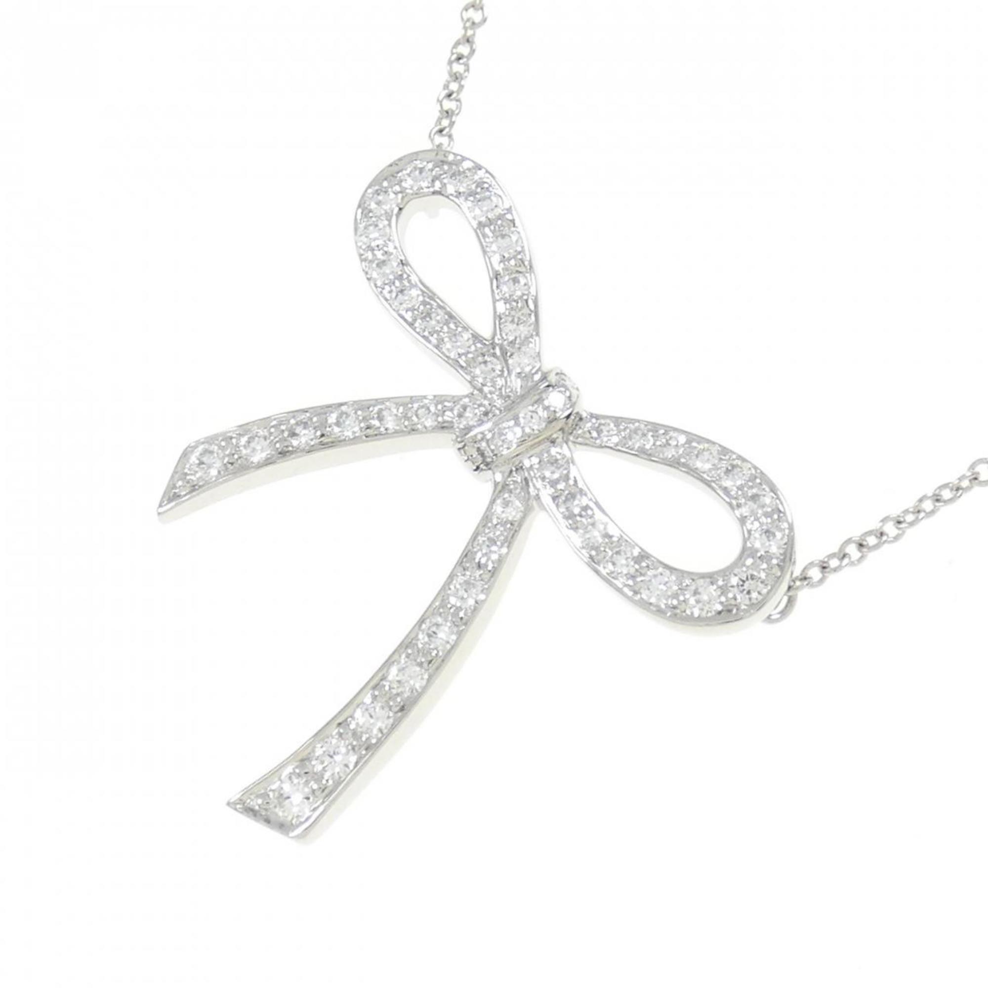 Bow Pendant Necklace Platinum with Diamond