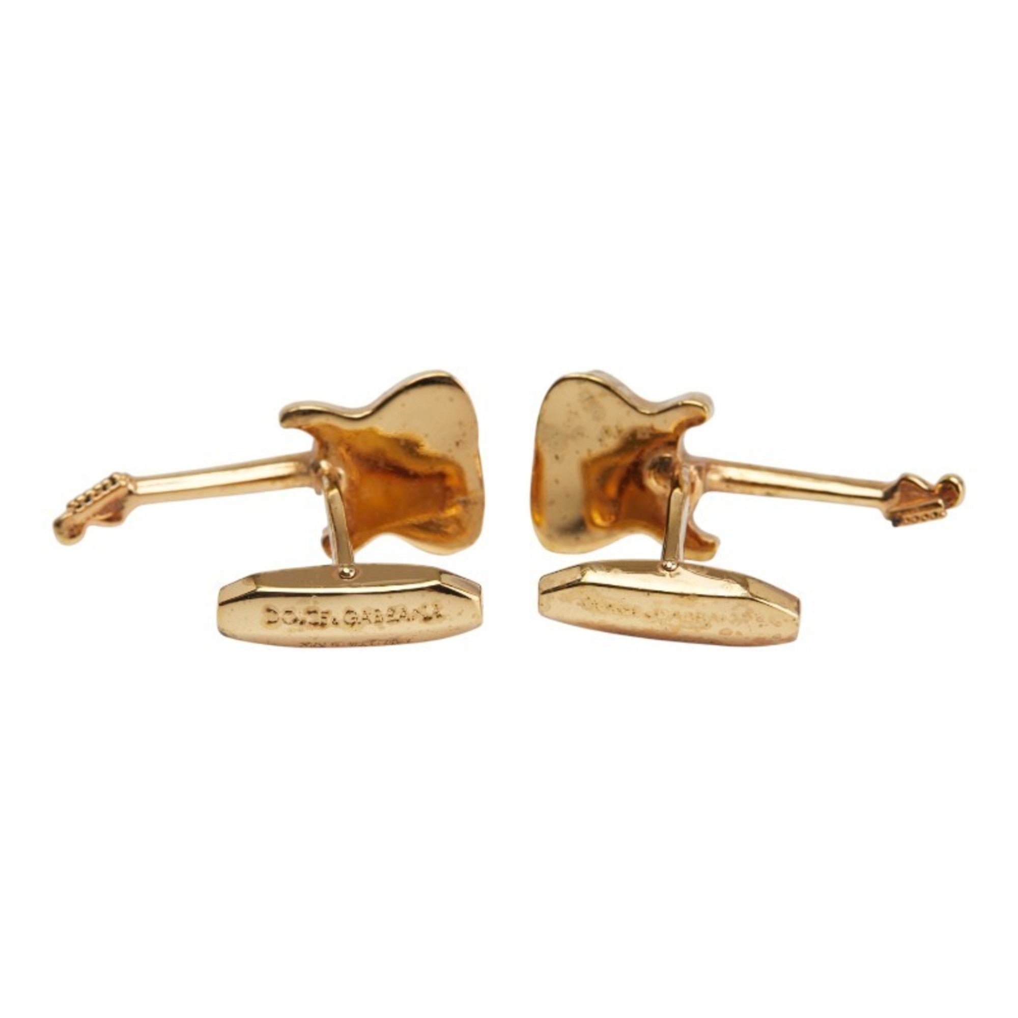 Guitar Motif Cufflinks Gold and Black Plated Bracelet