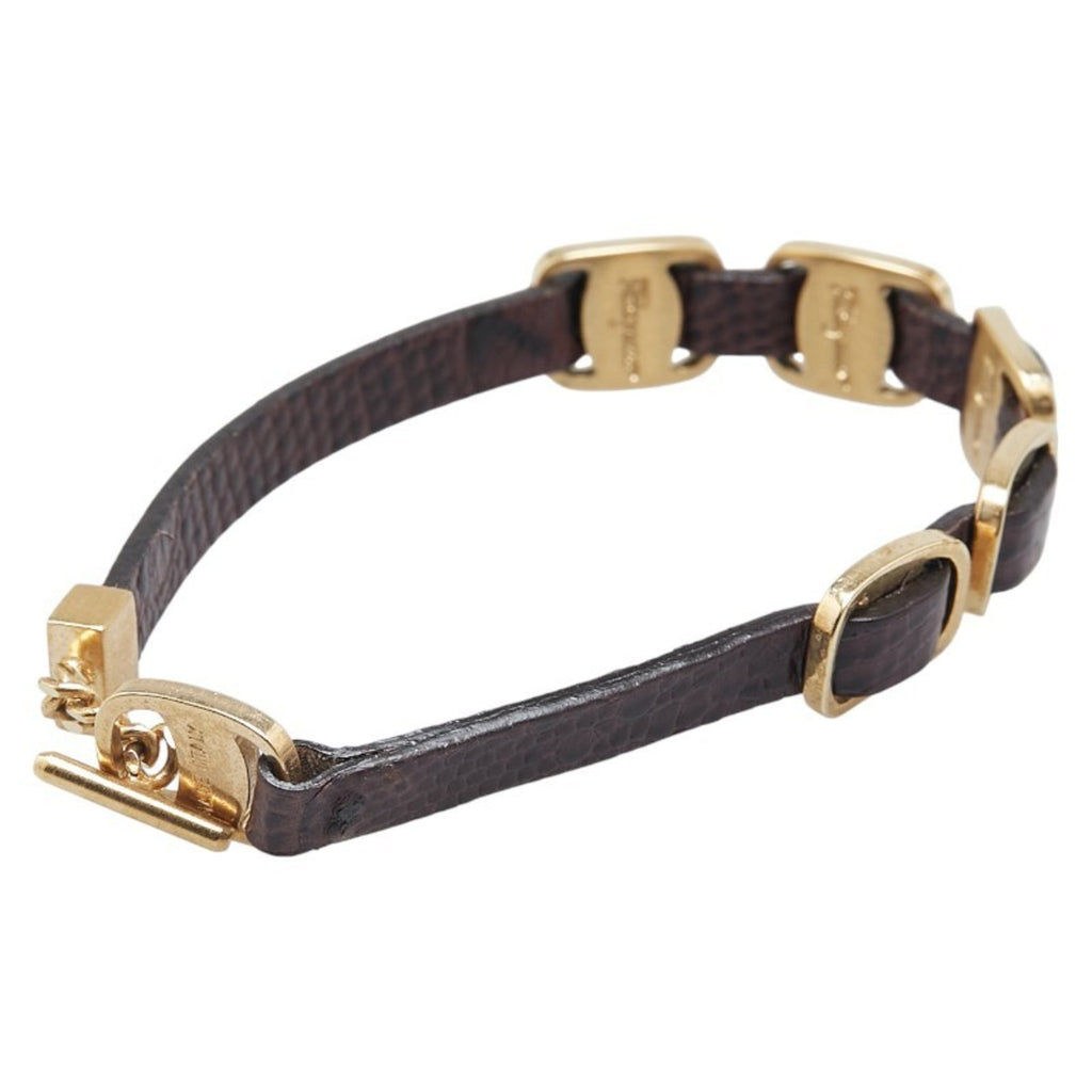 Bracelet Gold Plated Leather Brown