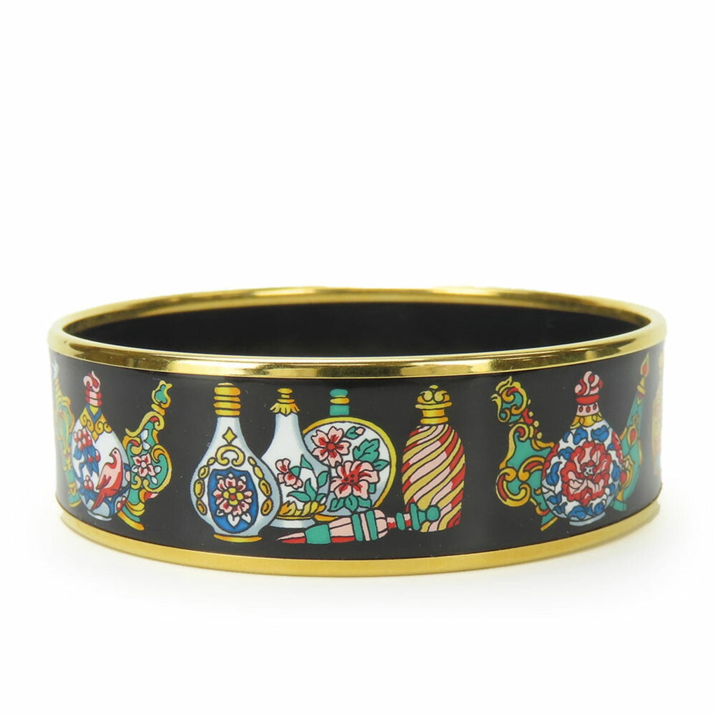 Bangle Bracelet Cloisonné and Enamel and Metal Black and Multi-Color