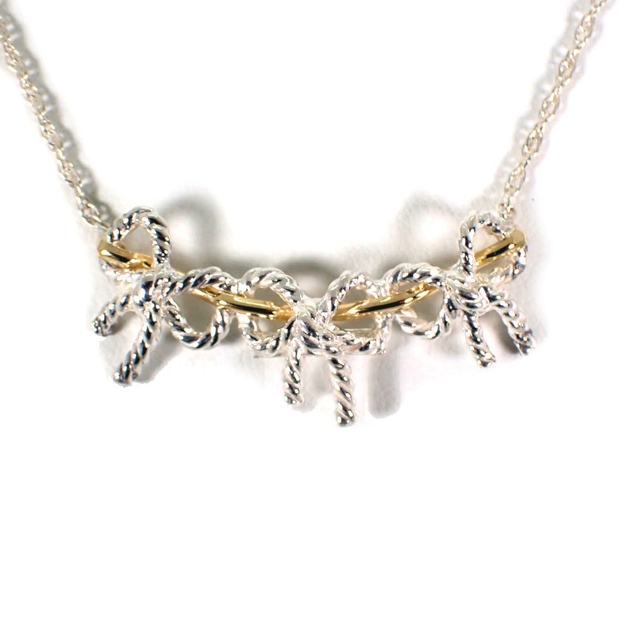 Triple Ribbon Pendant Necklace Sterling Silver and 18K Yellow Gold