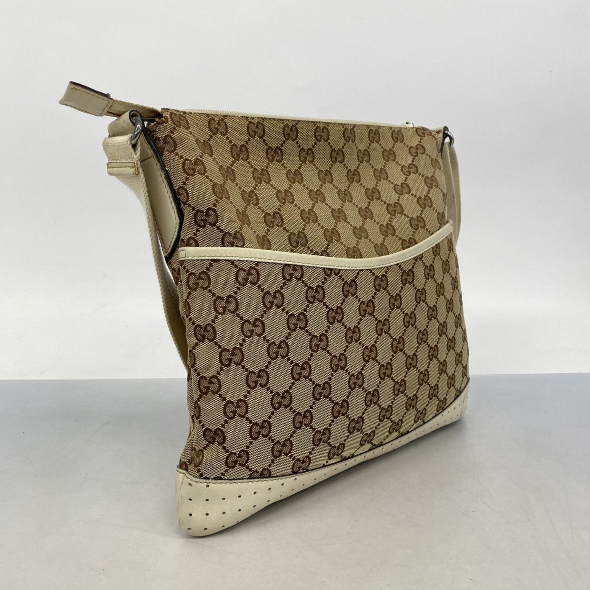 Zip Messenger Bag GG Canvas with Perforated Leather Medium