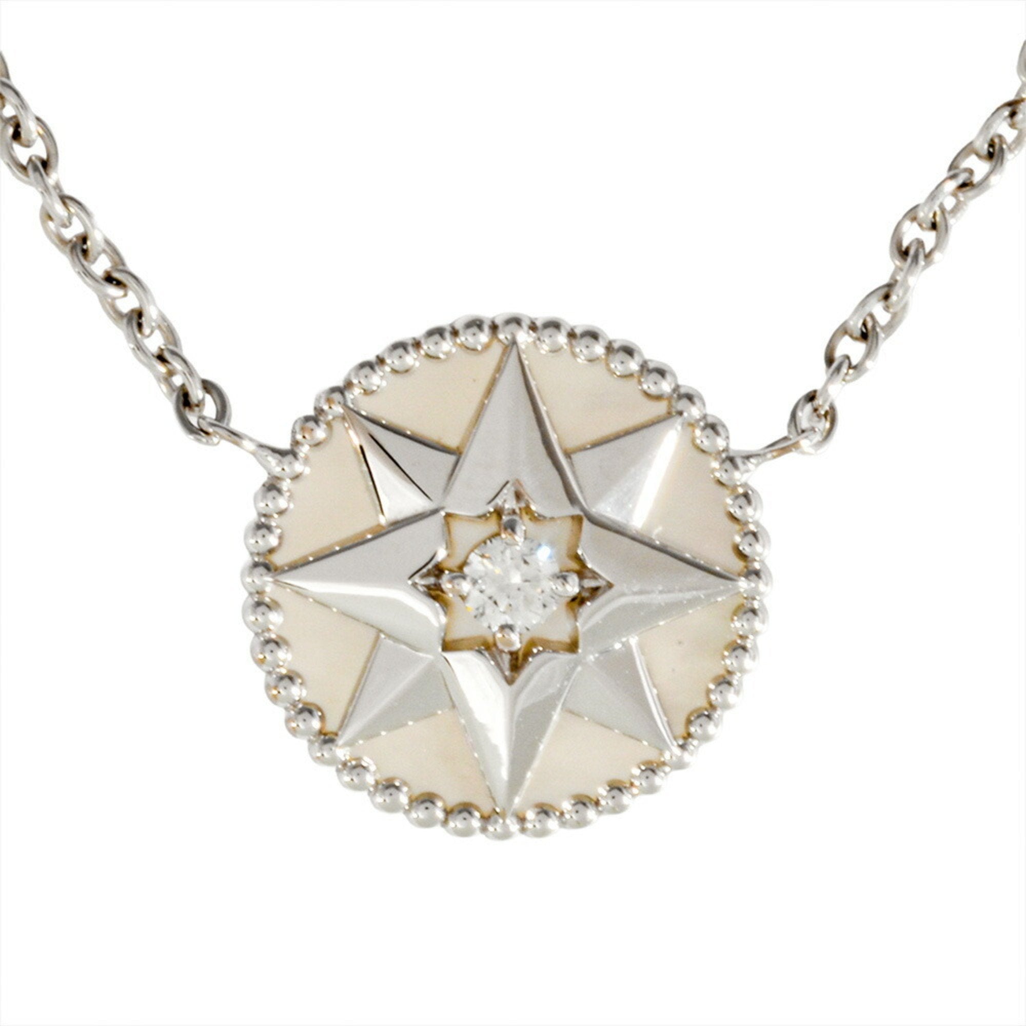 Rose Devant Pendant Necklace 18K White Gold with Diamond and White Shell