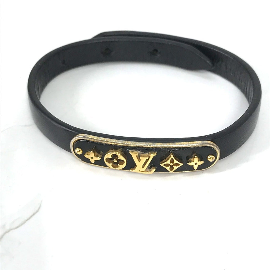 Monogram Flower Cruiser Bracelet Leather and Monogram Black