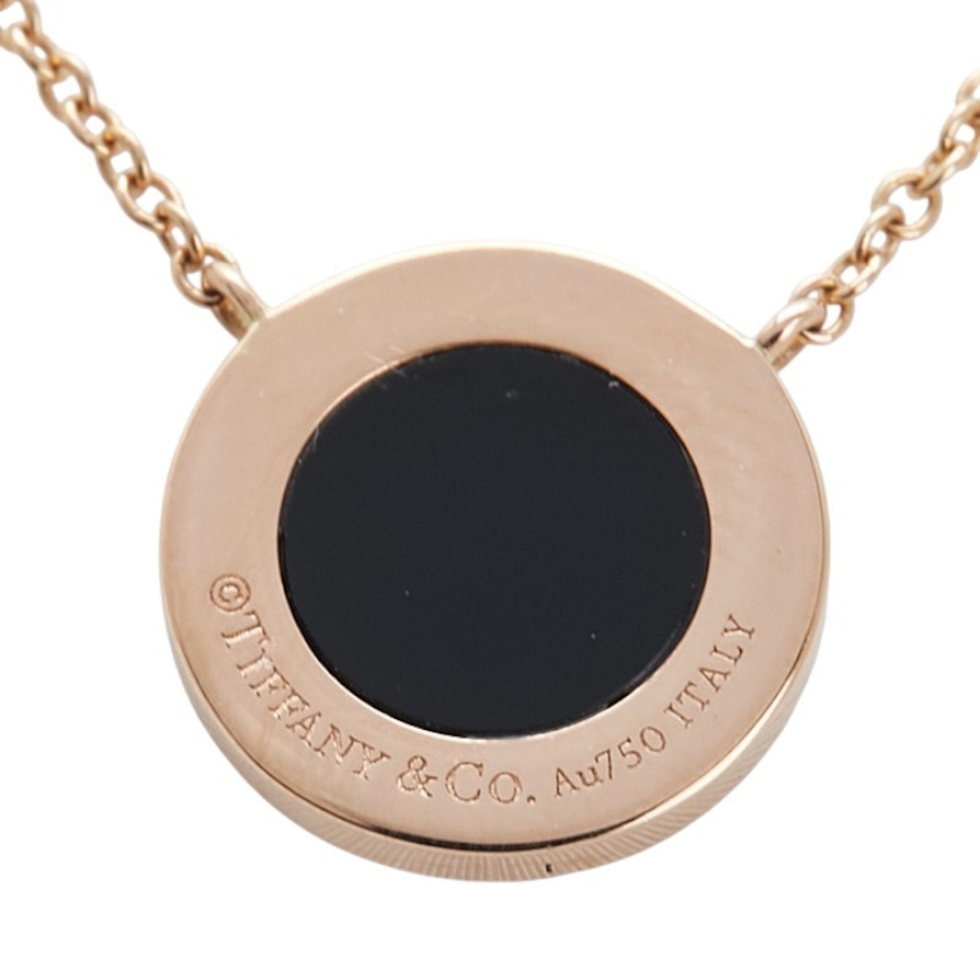 T Pendant Necklace 18K Rose Gold with Diamond and Onyx