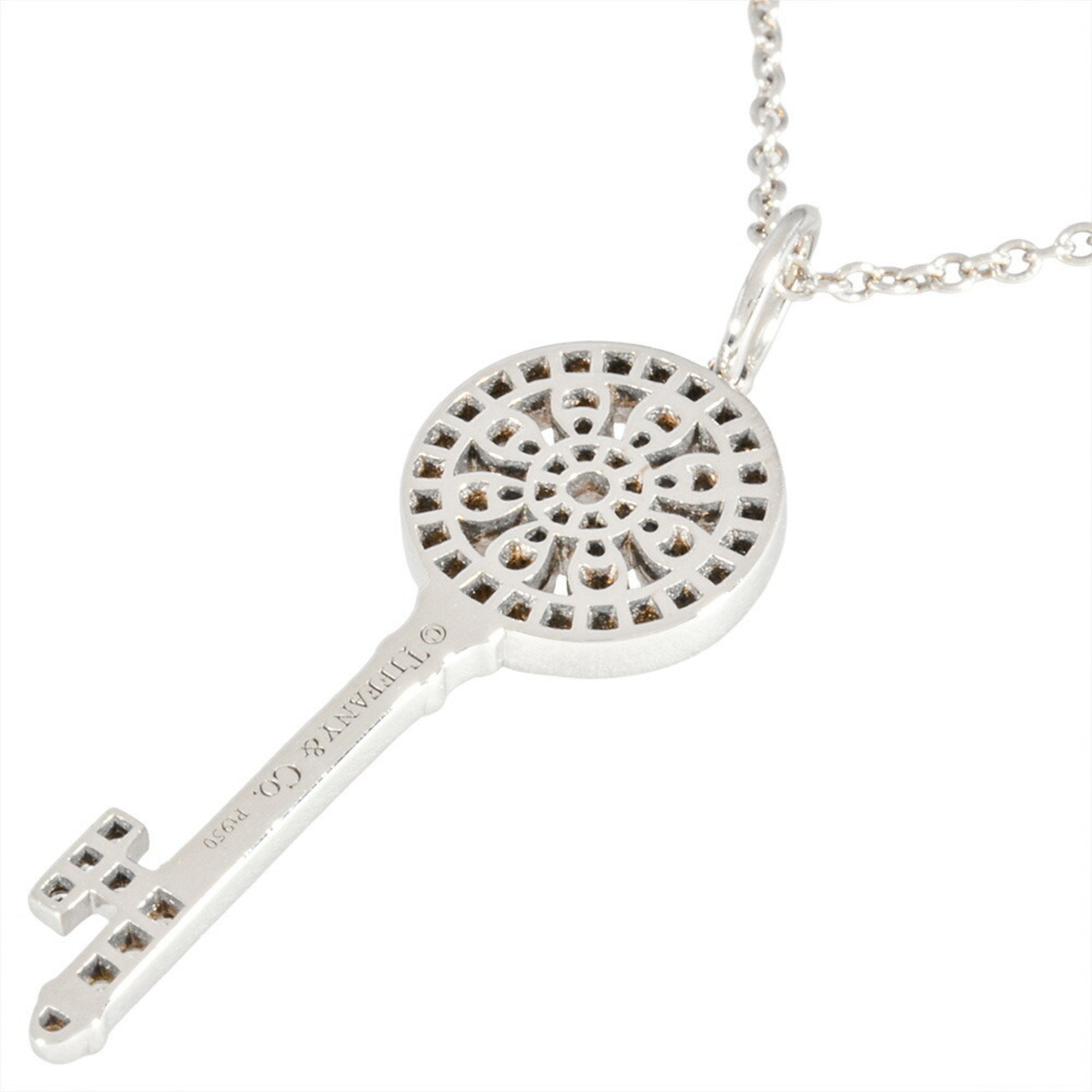 Petal Key Pendant Necklace Platinum Mini with Diamond