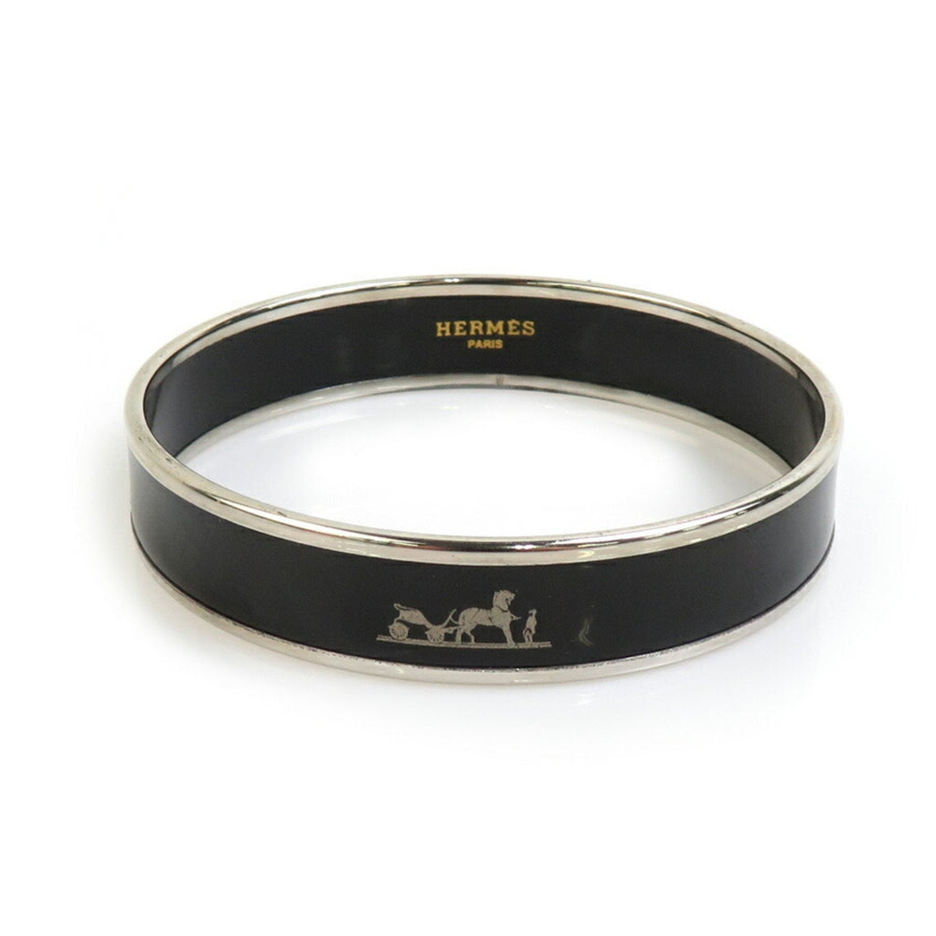 Bangle Bracelet Enamel and Metal Black and Silver