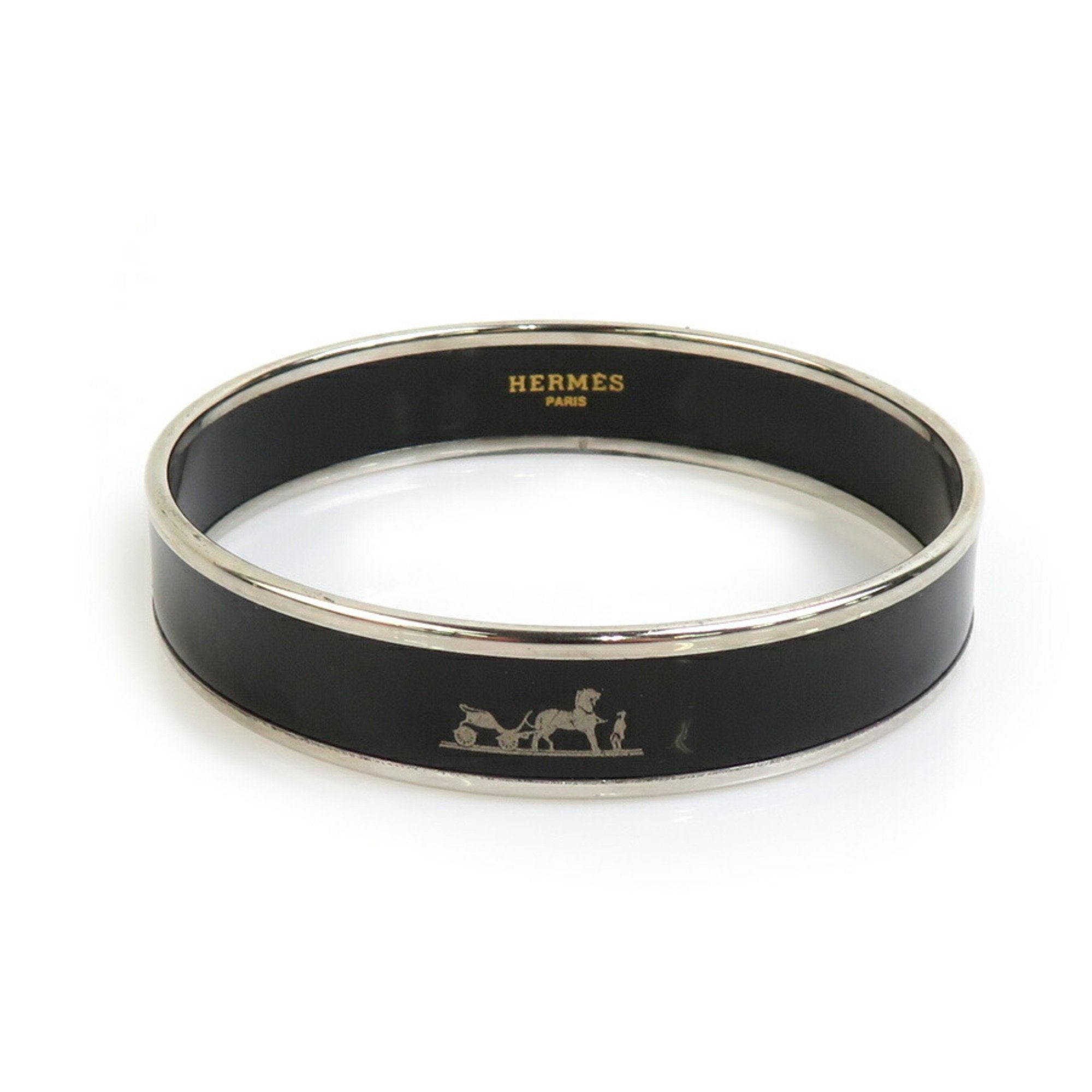 Bangle Bracelet Enamel and Metal Black and Silver