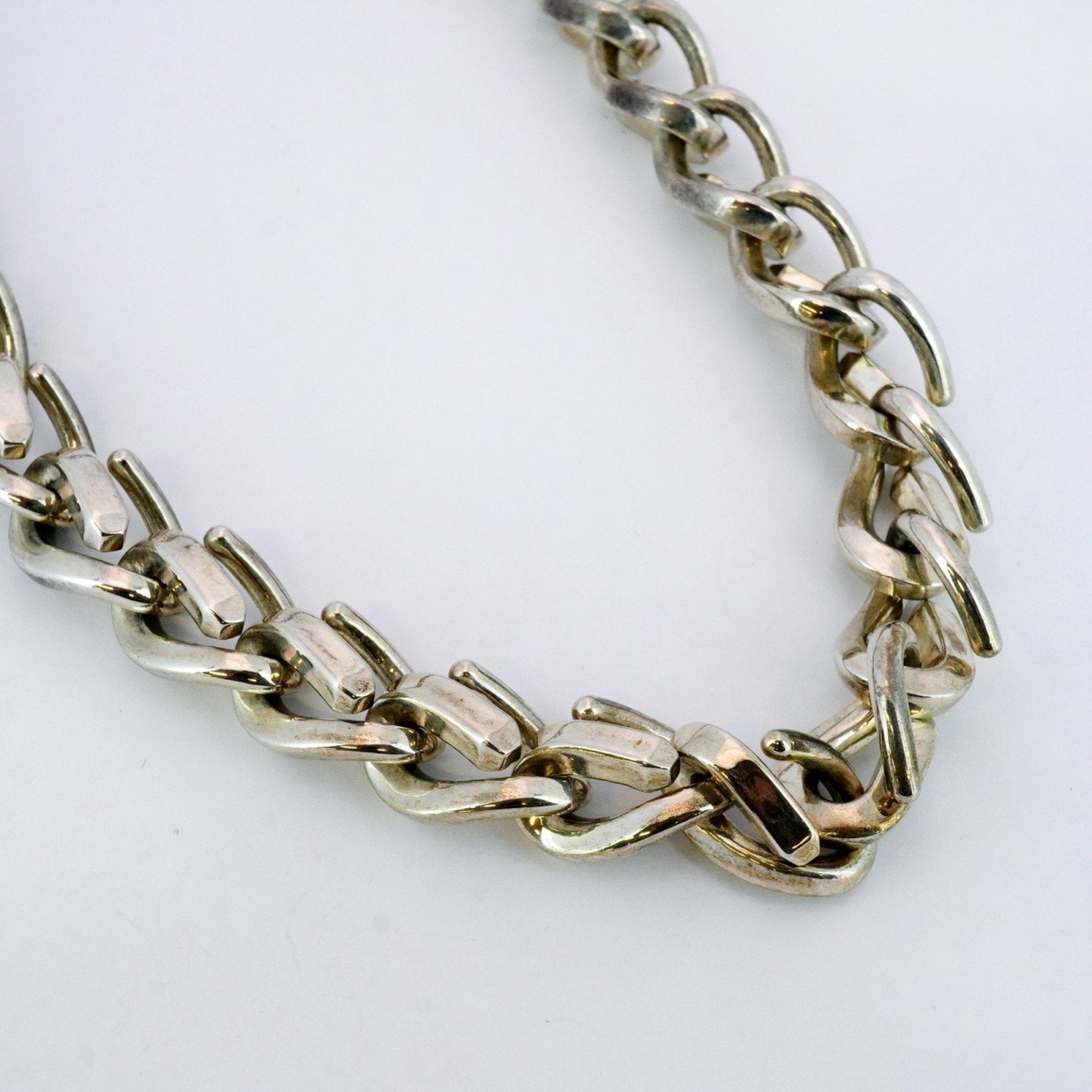 Forged Large Link Pendant Necklace Sterling Silver
