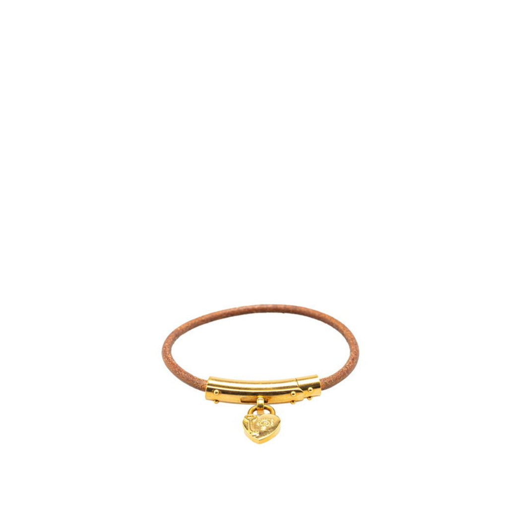 Heart Cadena Motif Bracelet Leather Brown and Gold