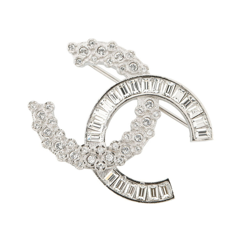 CC Logo Brooch Silver-Tone Metal