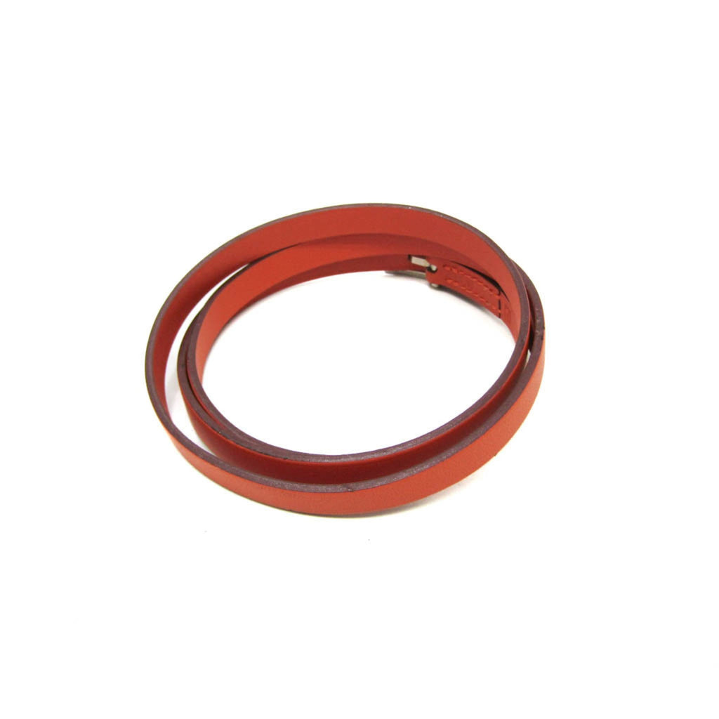 Bangle Leather and Metal Orange and Silver Bracelet