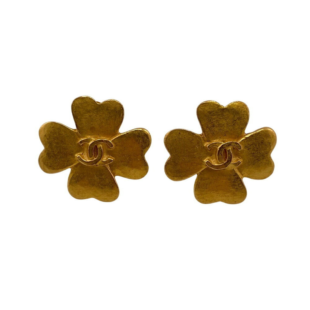 CC Logo Dangle Clover Earrings Metal Gold-Tone Metal