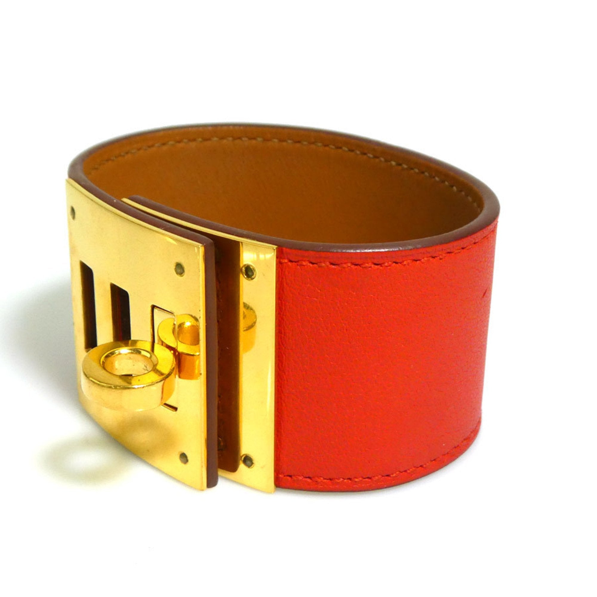 Kelly Bracelet Leather and Metal Orange Red