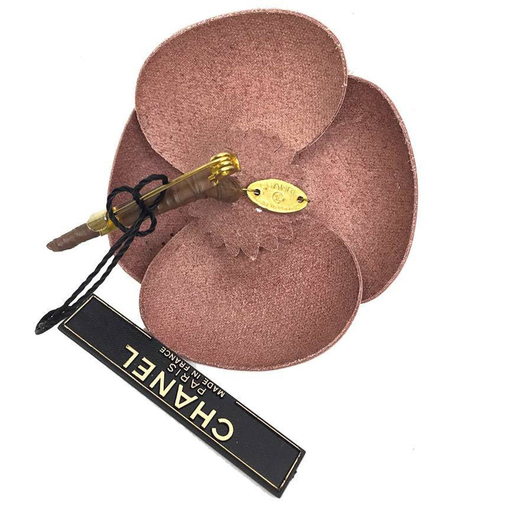 Camellia Corsage Brooch Leather Pink and Beige