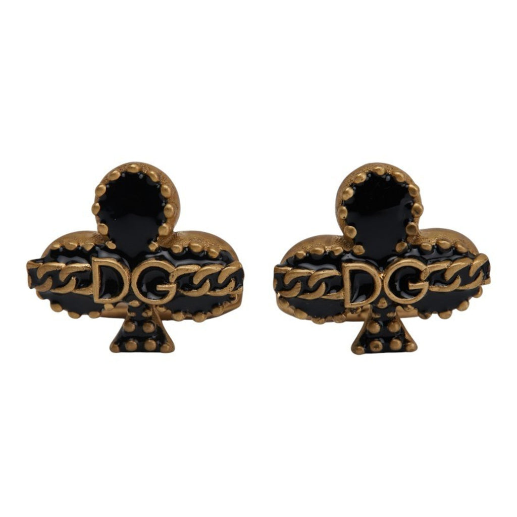 Clover Chain Motif Cufflinks Black and Gold Bracelet