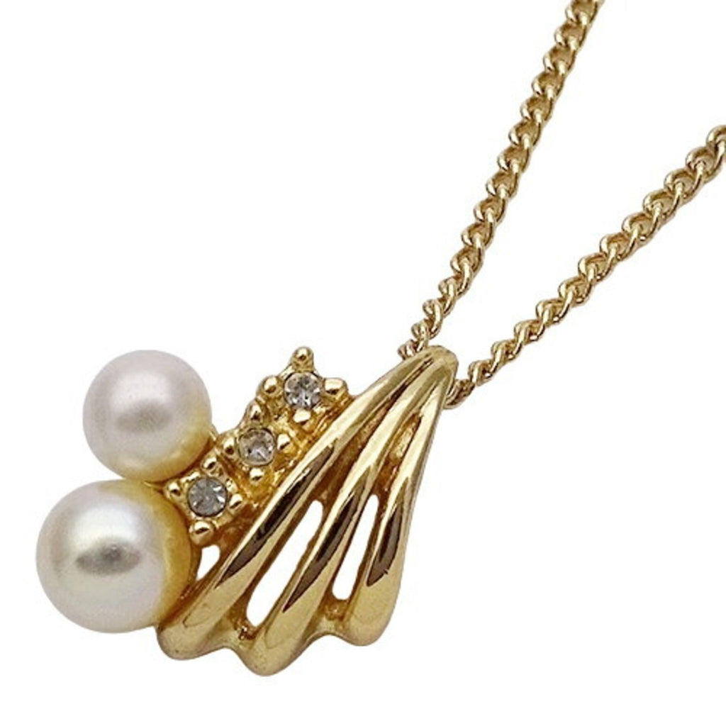 Pendant Necklace Gold With Artificial Pearl And Rhinestone