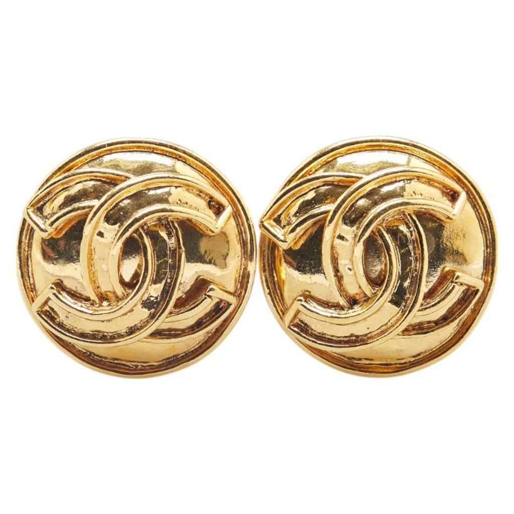 CC Logo Round Clip-On Earrings Metal Gold-Tone Metal