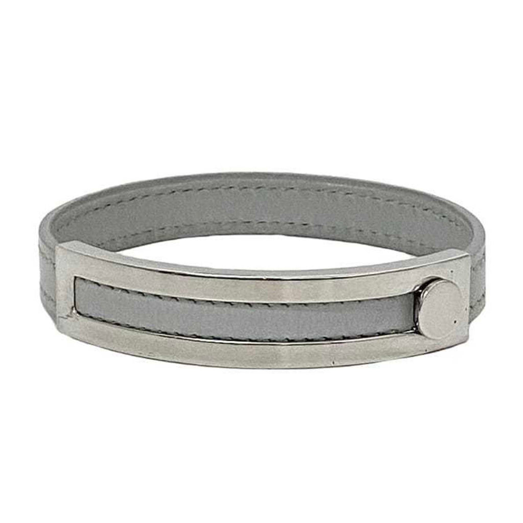 Bracelet Leather and Metal Gray Silver