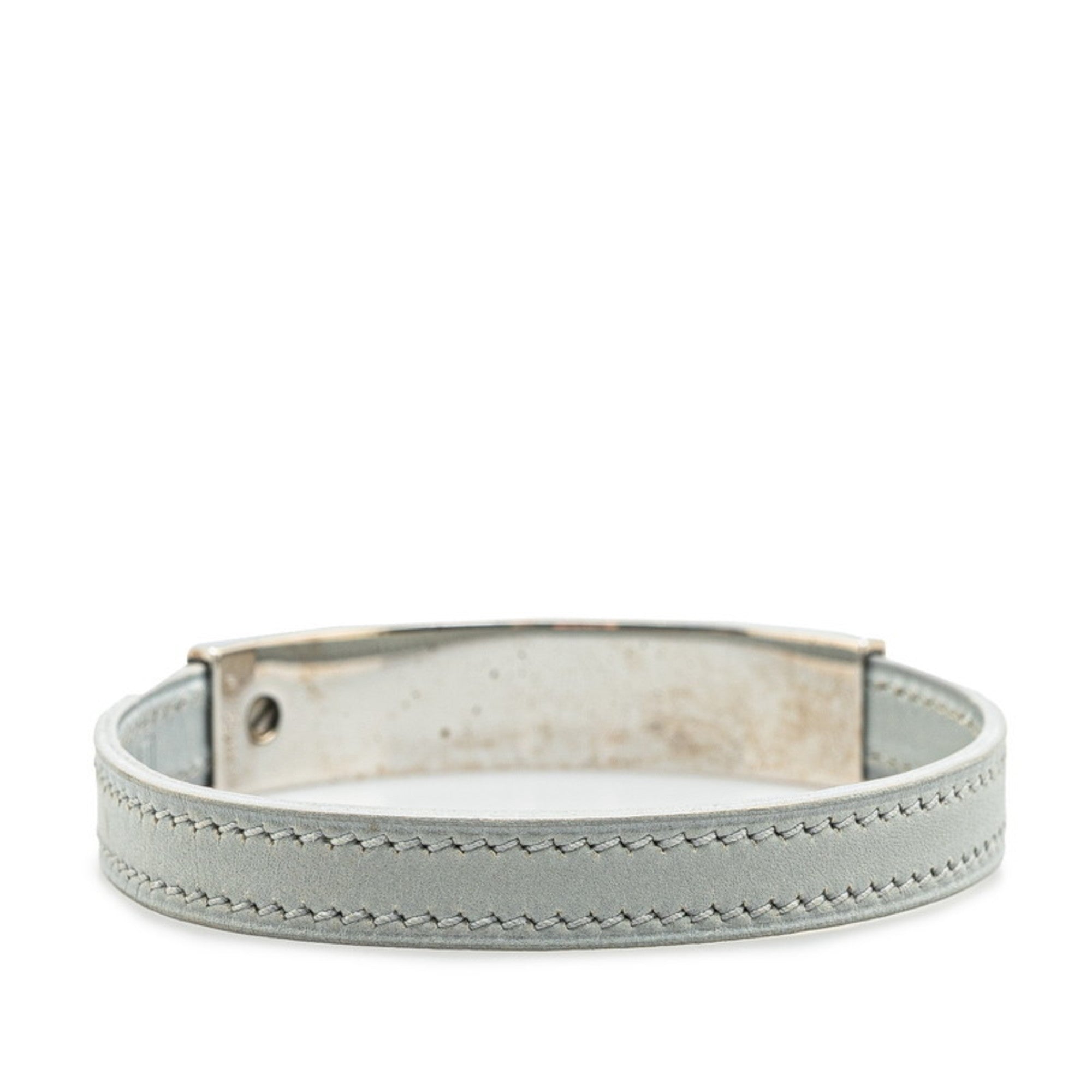 Charm Bracelet Leather and Metal Gray and Silver