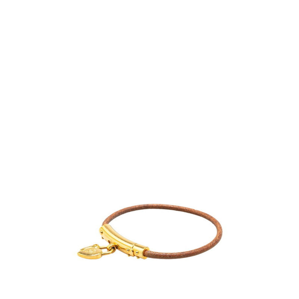 Heart Cadena Motif Bracelet Leather Brown and Gold