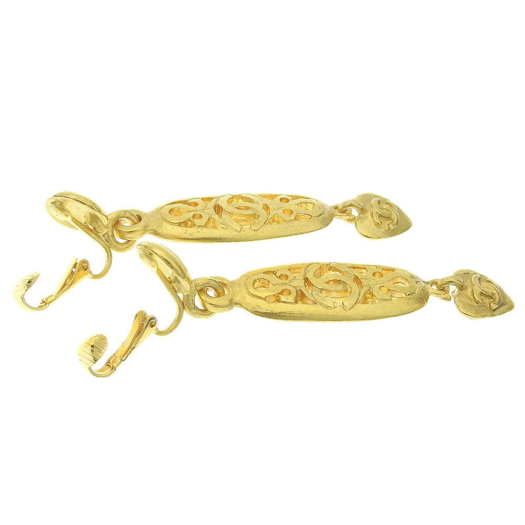 CC Logo Heart Clip-On Earrings Metal Gold-Tone Metal