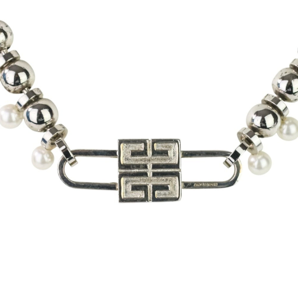 Pendant Necklace Metal Silver With Pearl