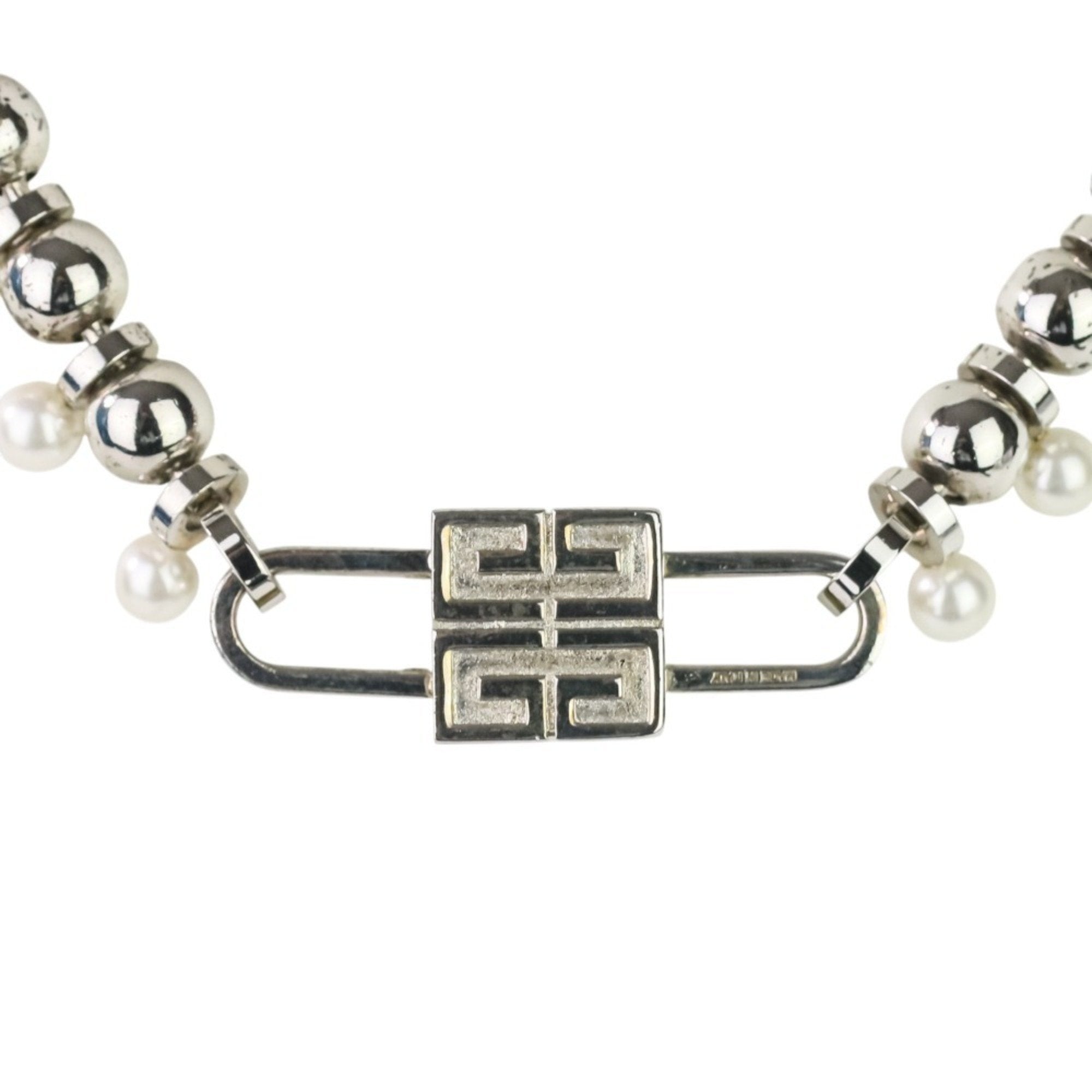 Pendant Necklace Metal Silver With Pearl