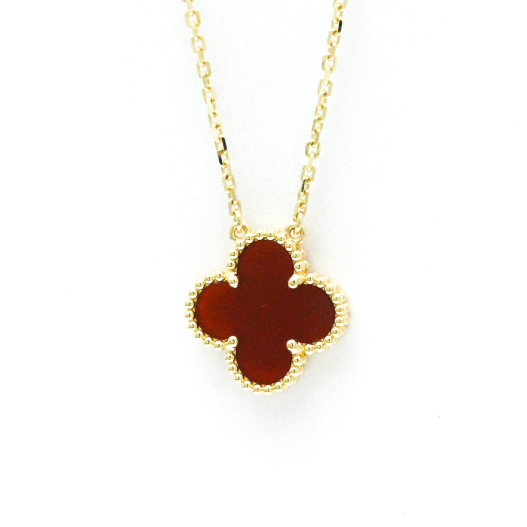 Vintage Alhambra Pendant Necklace 18K Yellow Gold and Carnelian