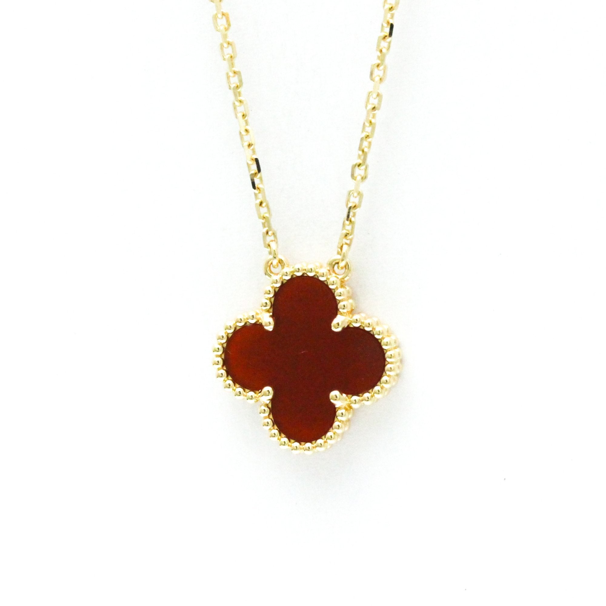 Vintage Alhambra Pendant Necklace 18K Yellow Gold and Carnelian