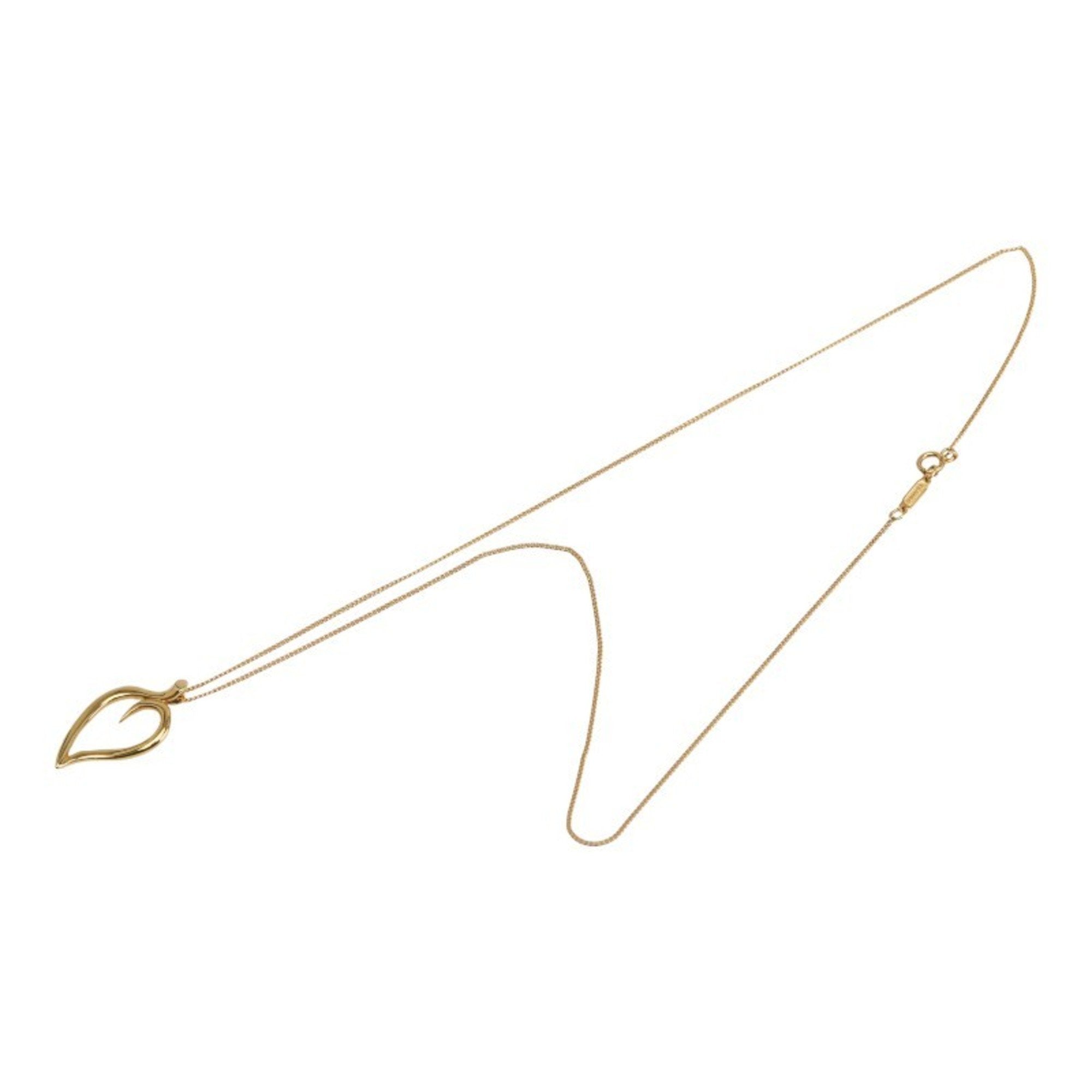 Leaf Heart Pendant Necklace 18K Yellow Gold