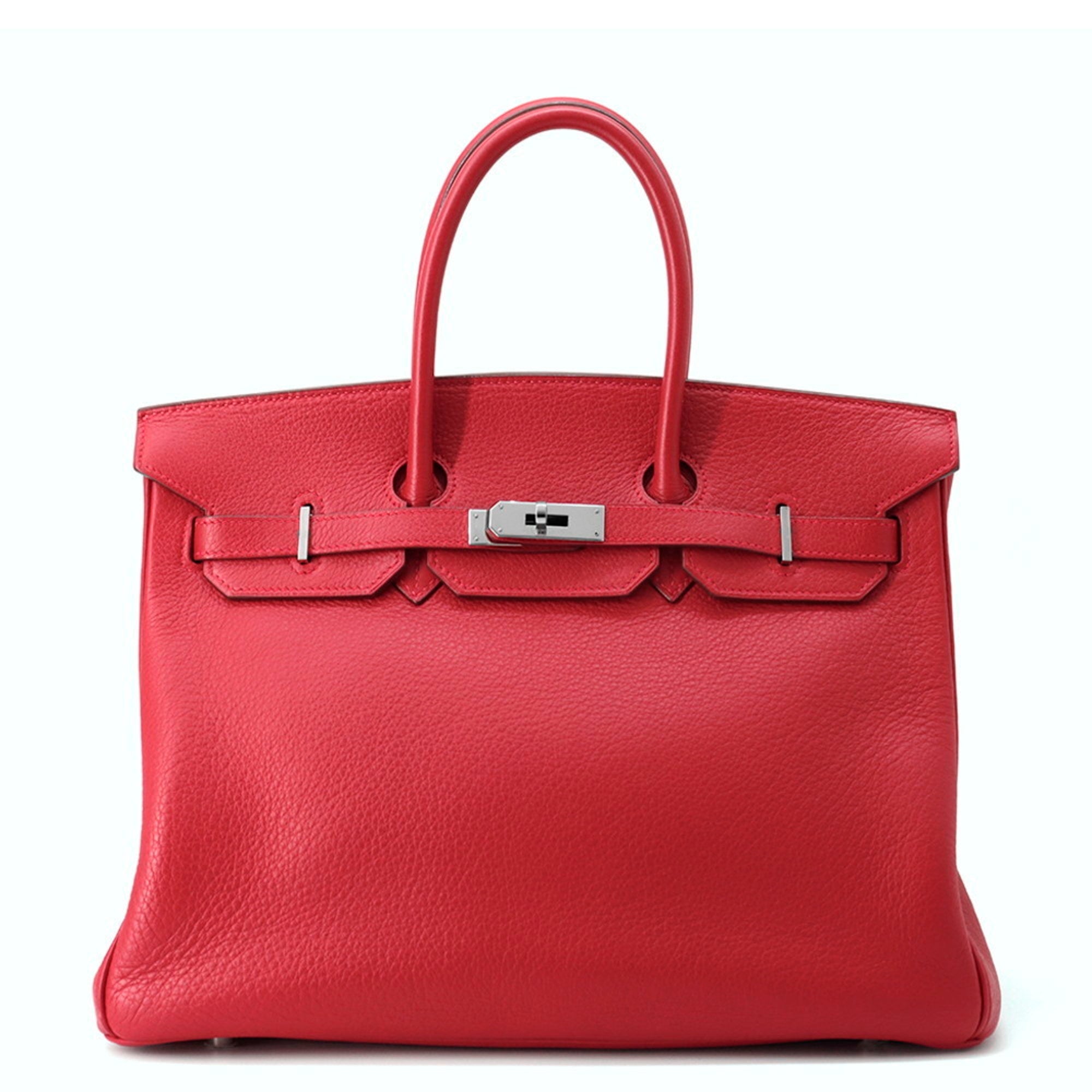 Birkin Handbag Red Clemence with Palladium Hardware 35