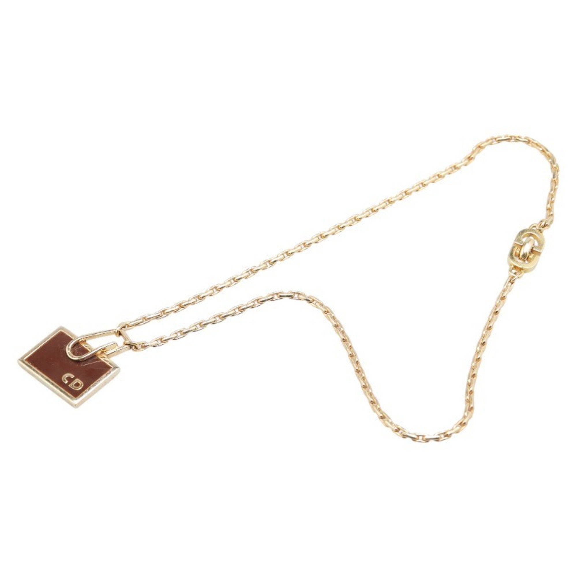 Plate Pendant Necklace Gold and Brown