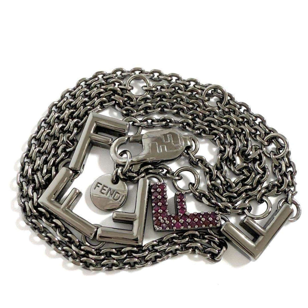 Five Pendant Necklace Metal and Rhinestone