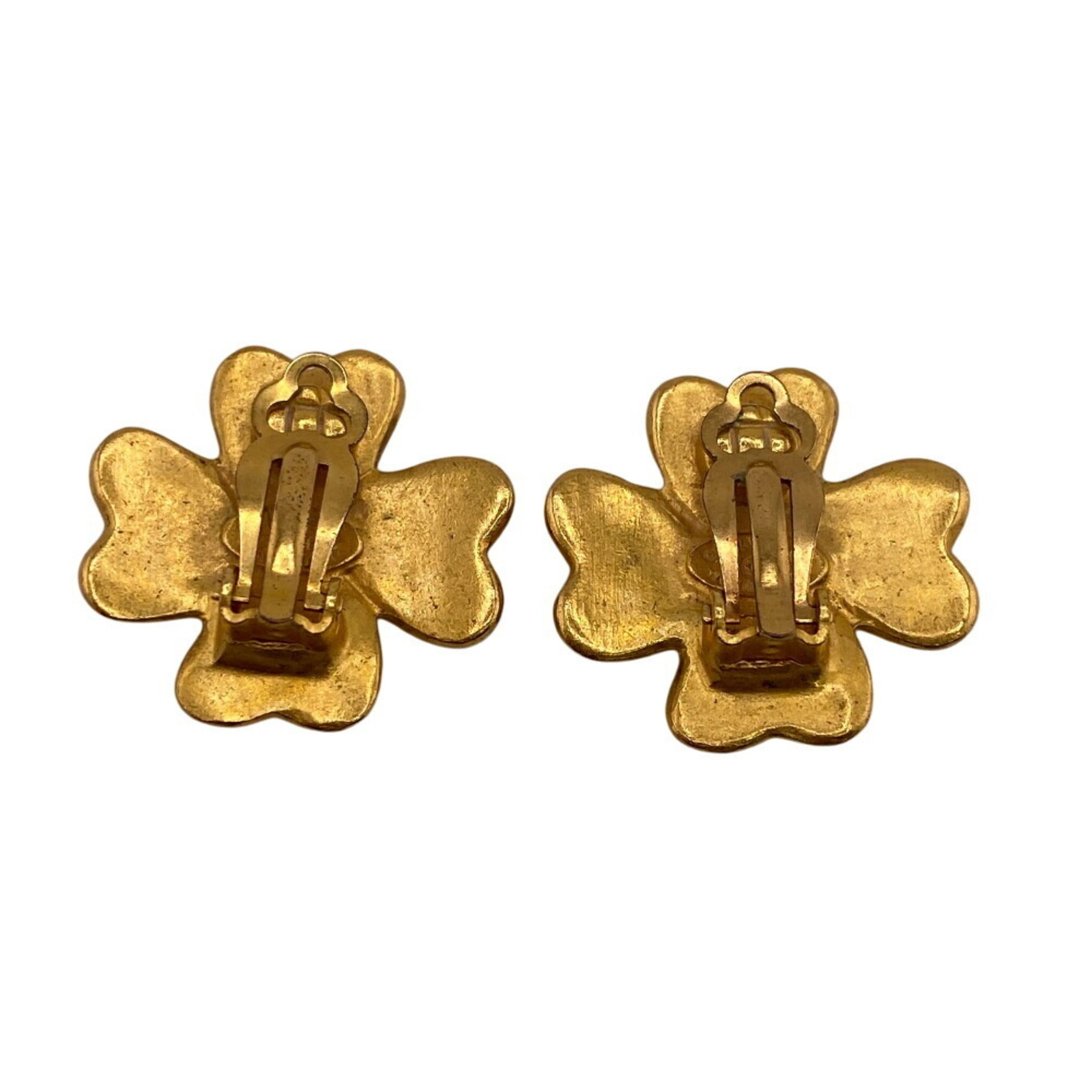 CC Logo Dangle Clover Earrings Metal Gold-Tone Metal