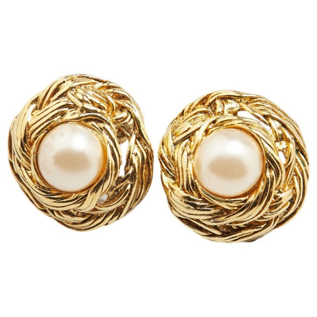 Pearl Clip-On Earrings Artificial Pearl and Gold