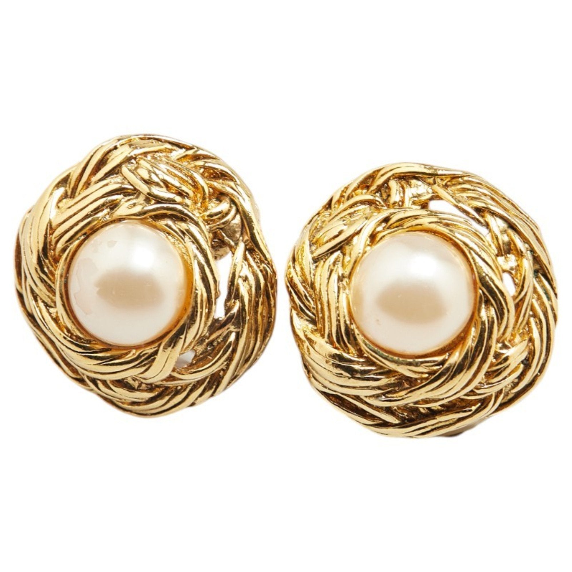 Pearl Clip-On Earrings Artificial Pearl and Gold