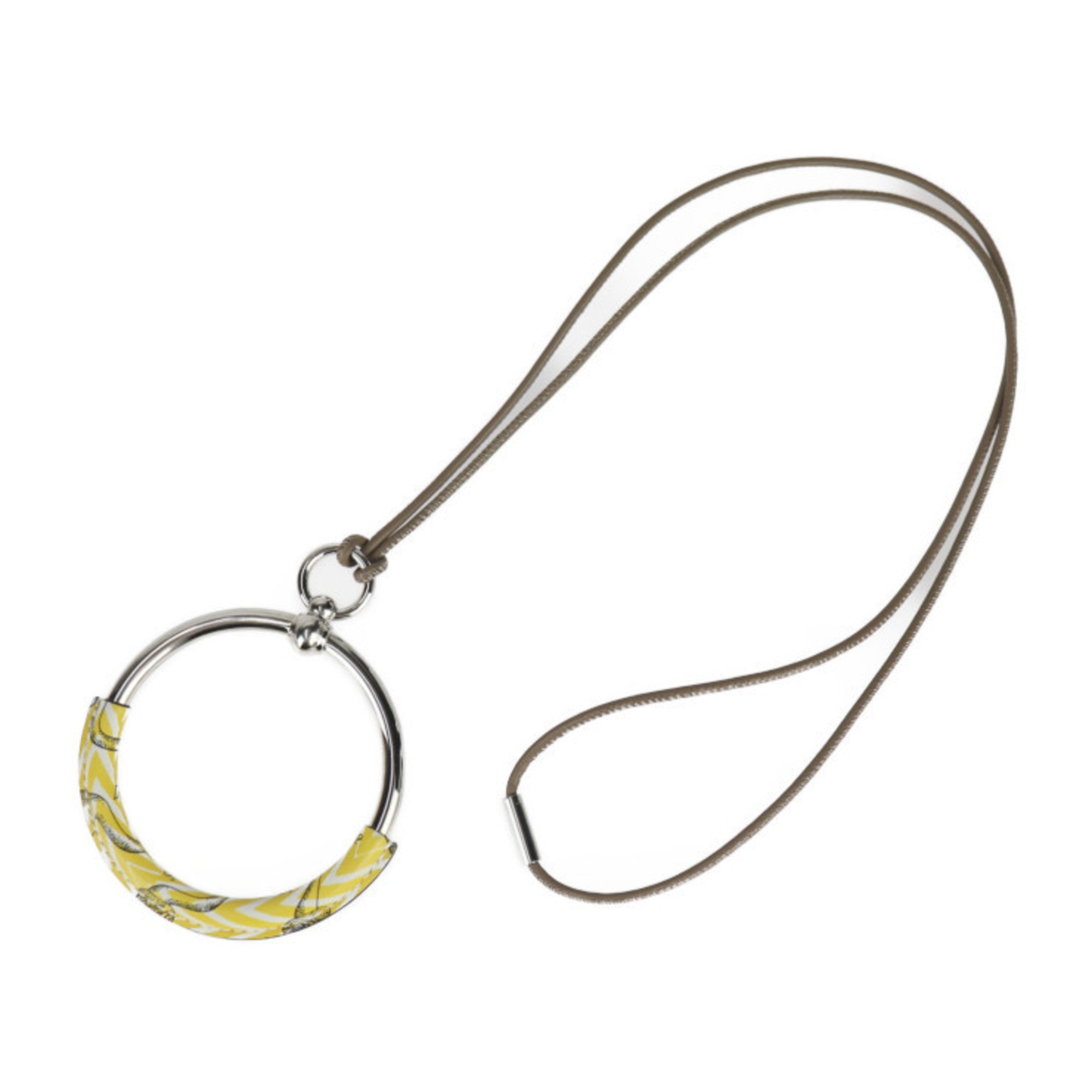 Loop Pendant Necklace Metal and Swift Leather Silver and Yellow