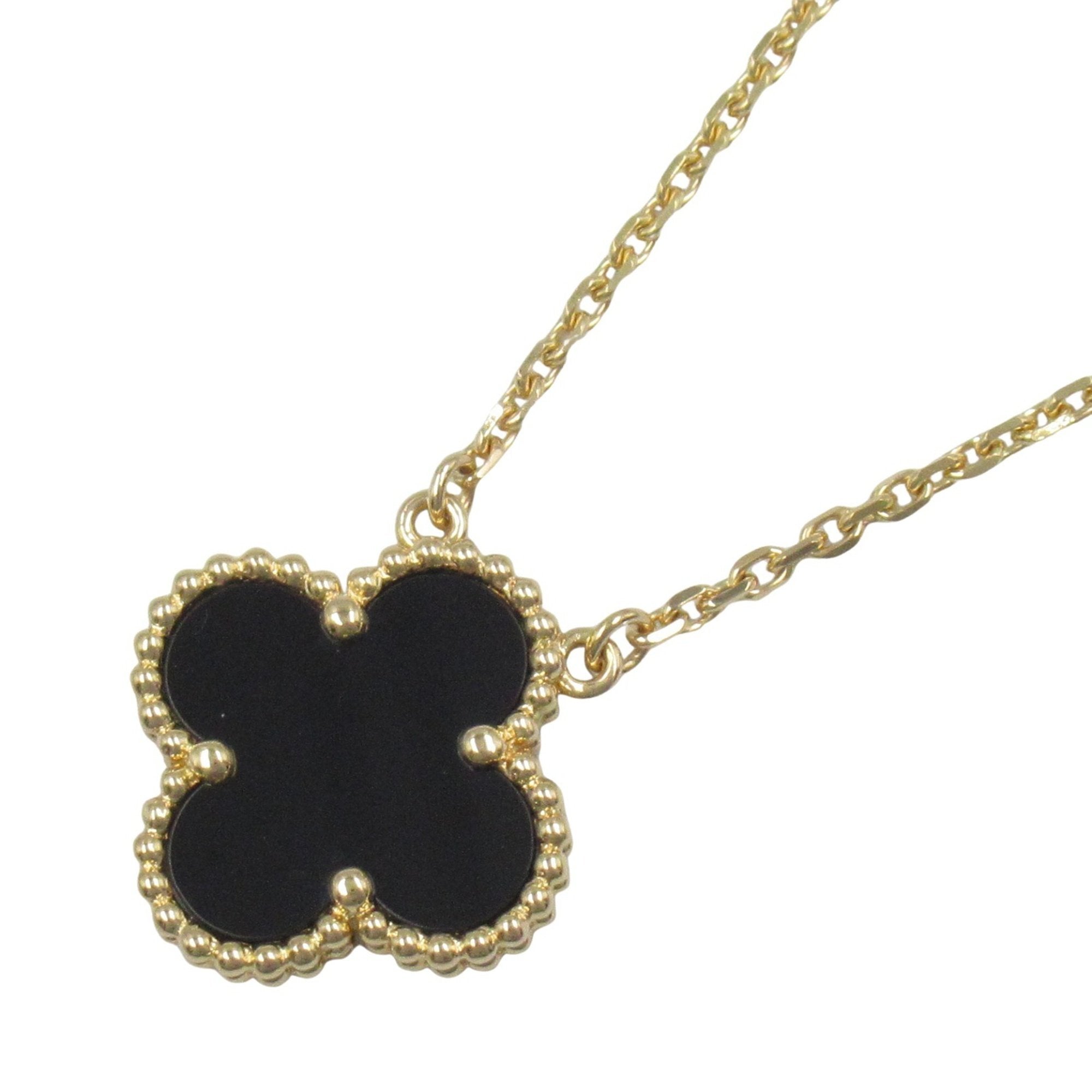 Vintage Alhambra Pendant Necklace 18K Yellow Gold and Onyx