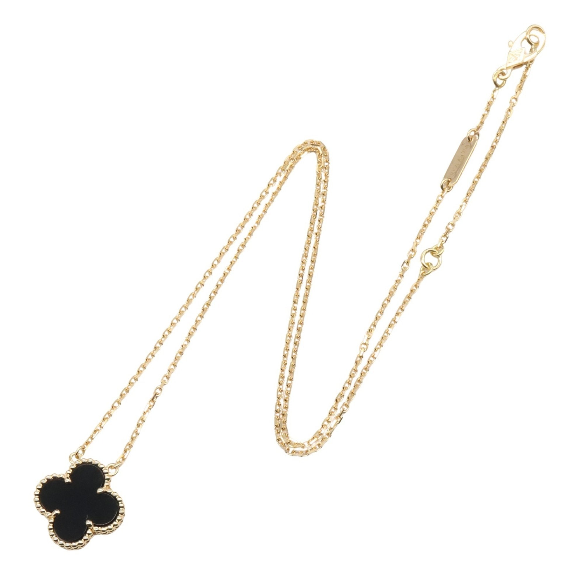 Vintage Alhambra Pendant Necklace 18K Yellow Gold and Onyx