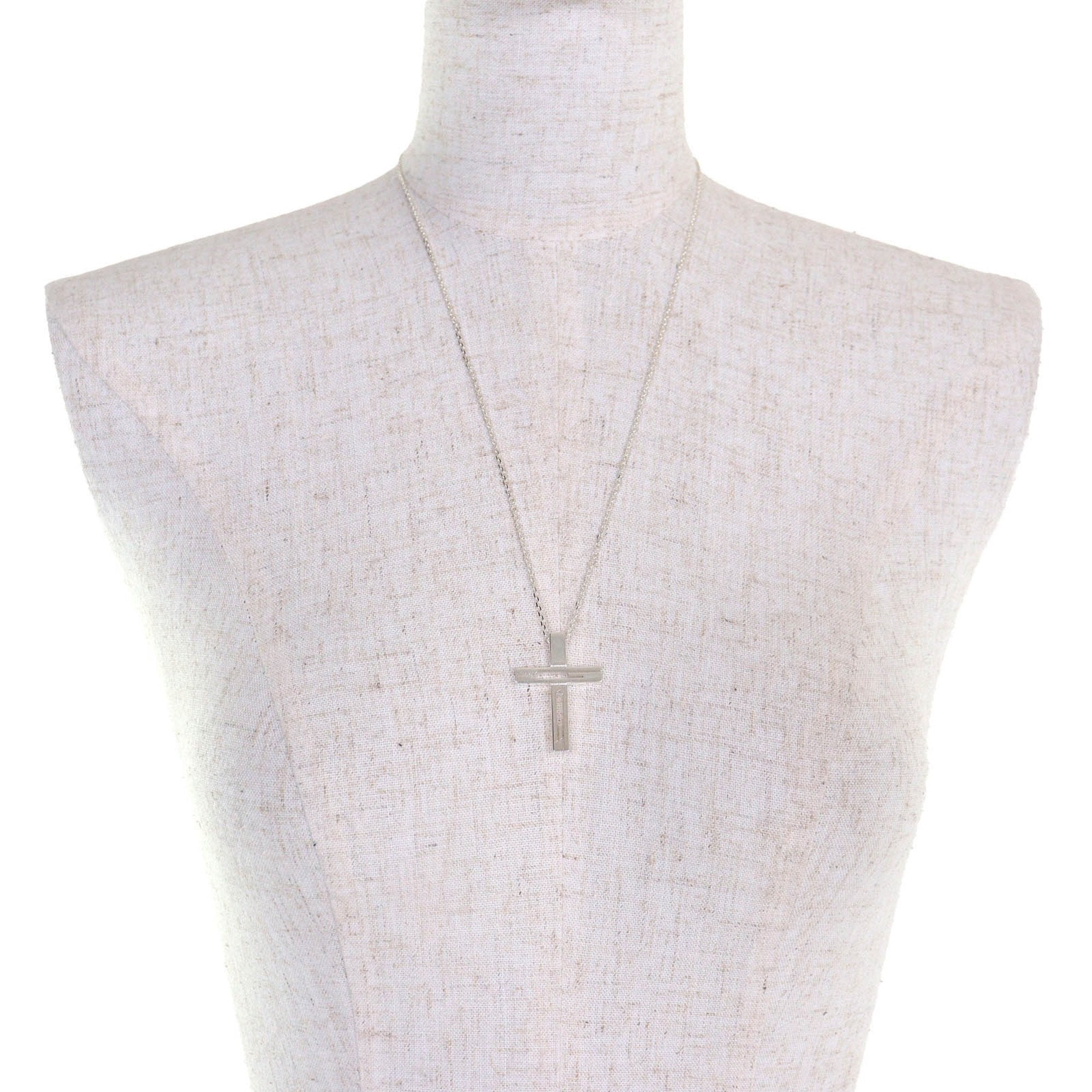 Cutout Cross Pendant Necklace Sterling Silver