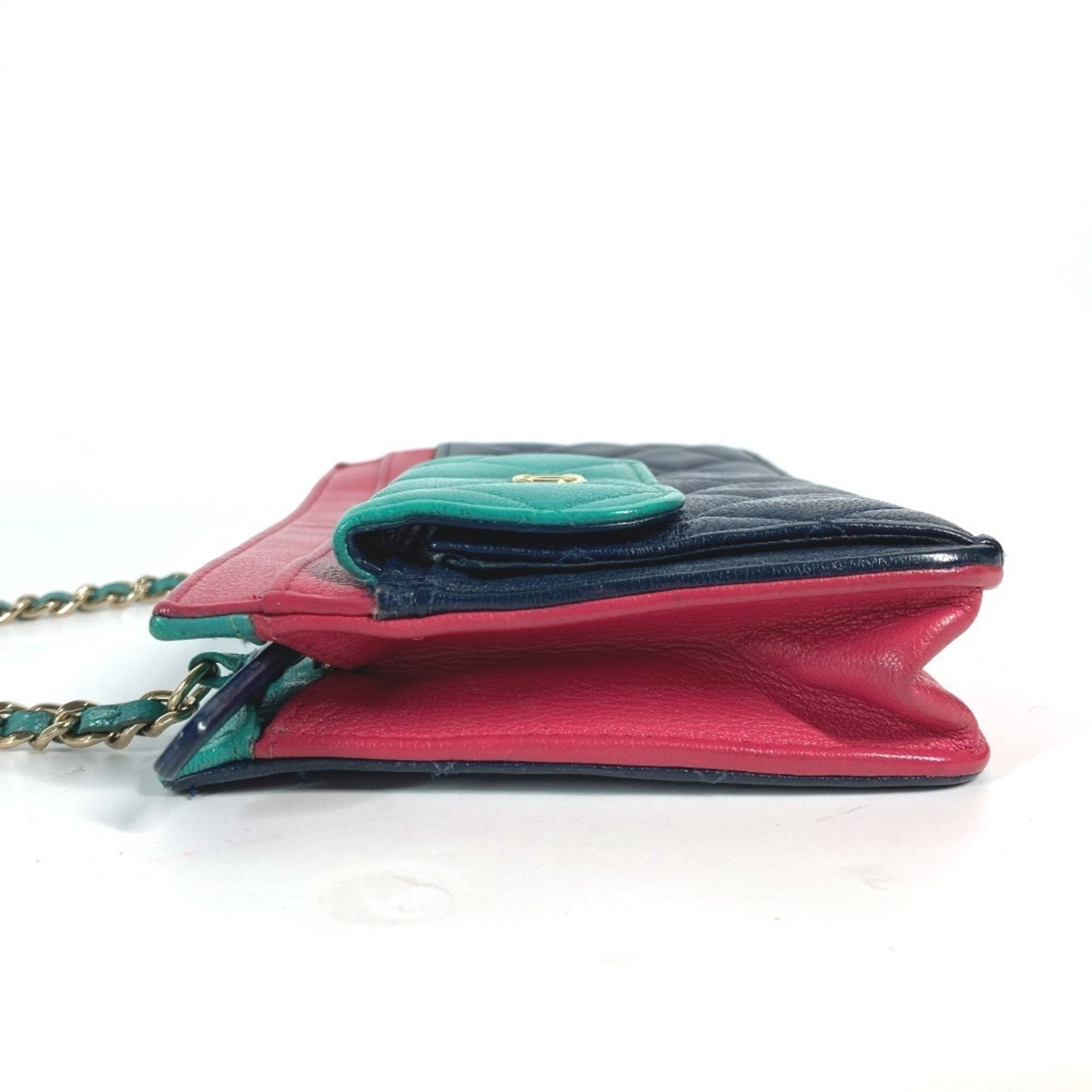 Tricolor CC Multi-Pocket Wallet on Chain Quilted Goatskin