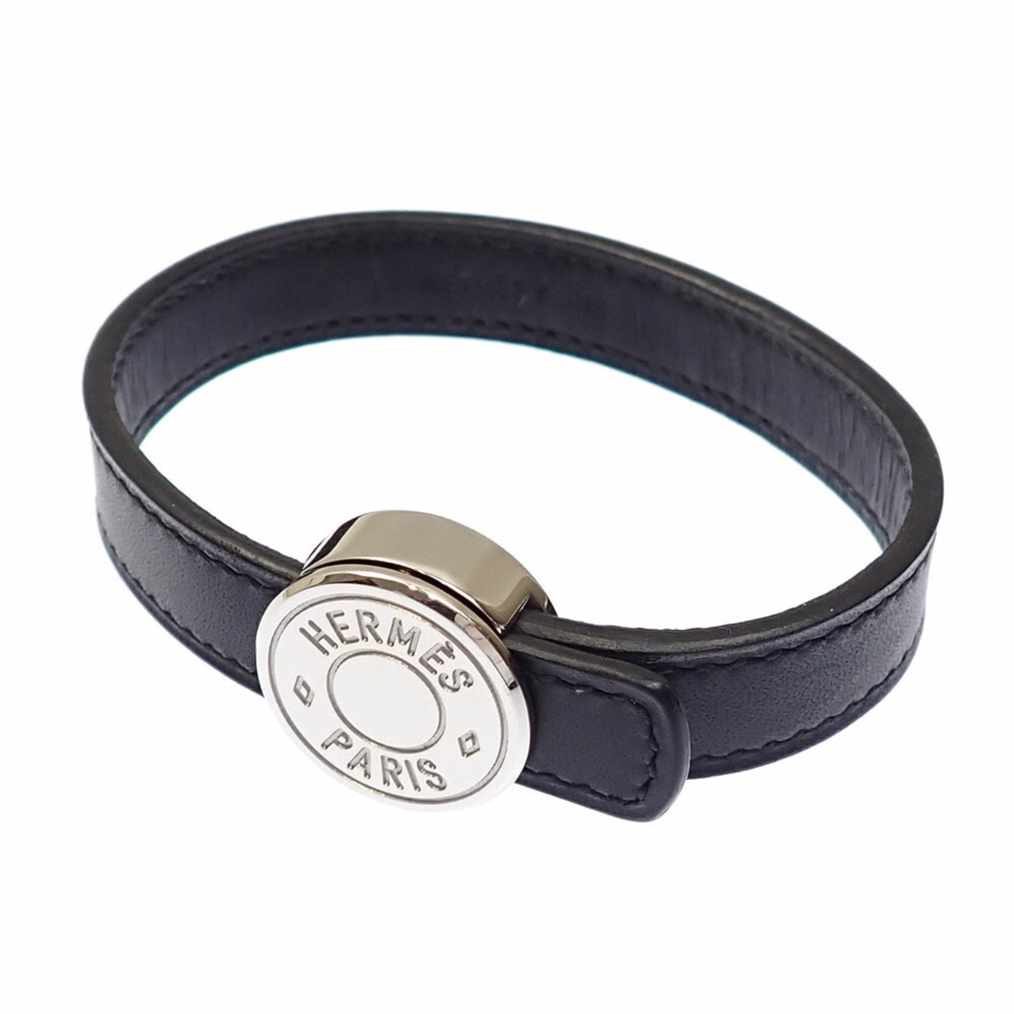 Sellier Bracelet Leather and Metal Black