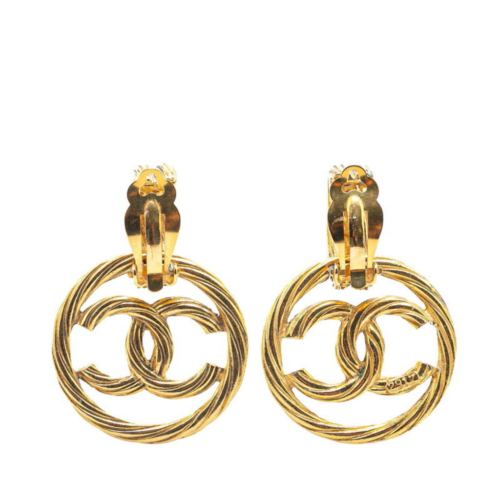 CC Logo Round Circle Earrings Metal Gold-Tone Metal