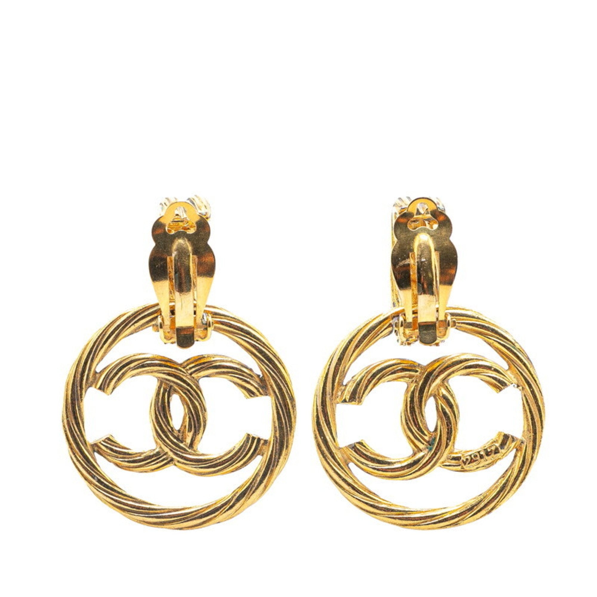 CC Logo Round Circle Earrings Metal Gold-Tone Metal
